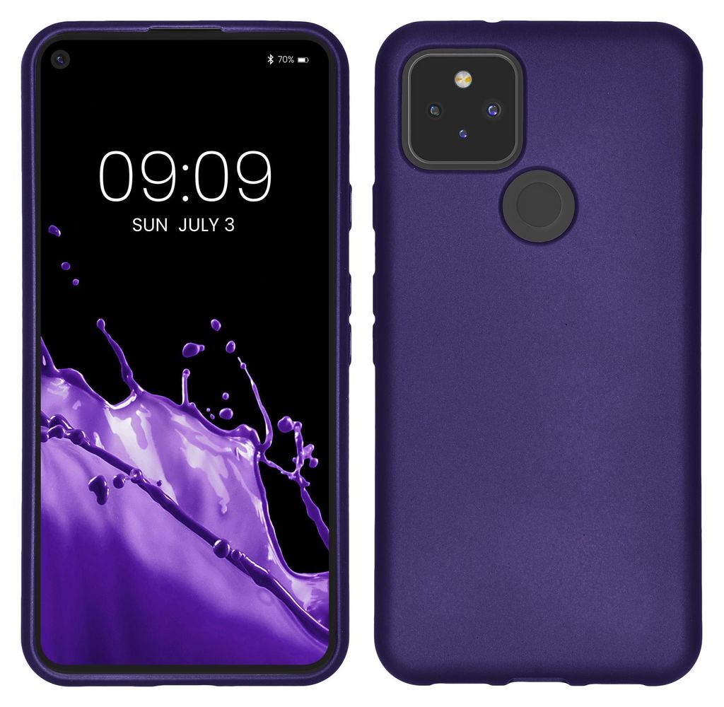 kwmobile Handyhülle für Google Pixel 5 Hülle - Silikon Case metallisch schimmernd - Schutzhülle Cover - Metallic Blauviolett