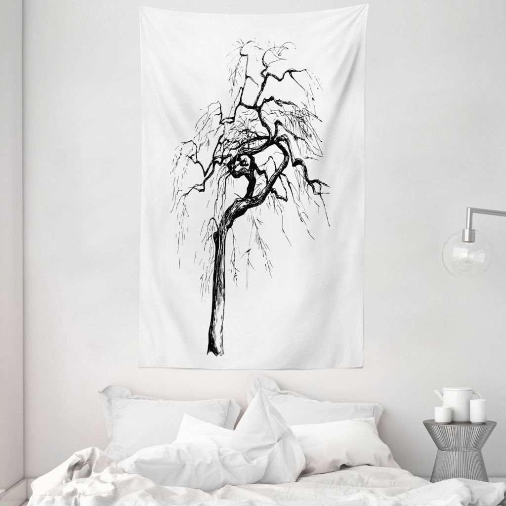 ABAKUHAUS Natur Wandteppich und Tagesdecke, Herbst-Baum Trockene Zweige aus Weiches Mikrofaser Stoff Waschbar ohne Verblassen Digitaldruck, 140 x 2...