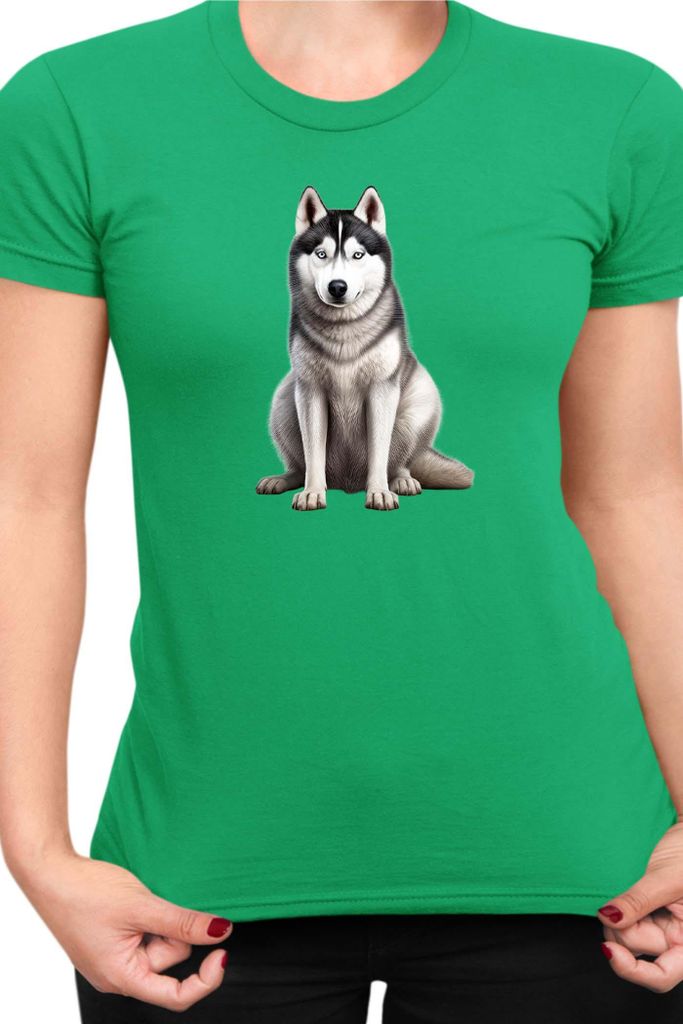 Damen T-Shirt Dogs Breeds Siberian Husky Dog Breed 006, Lady XL / Grün