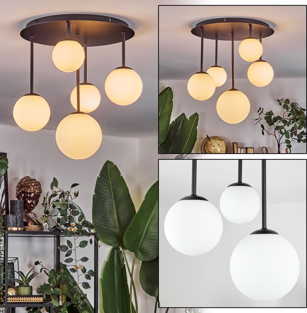 Isorella Deckenlampe aus Metall/Glas in Schwarz/Weiß