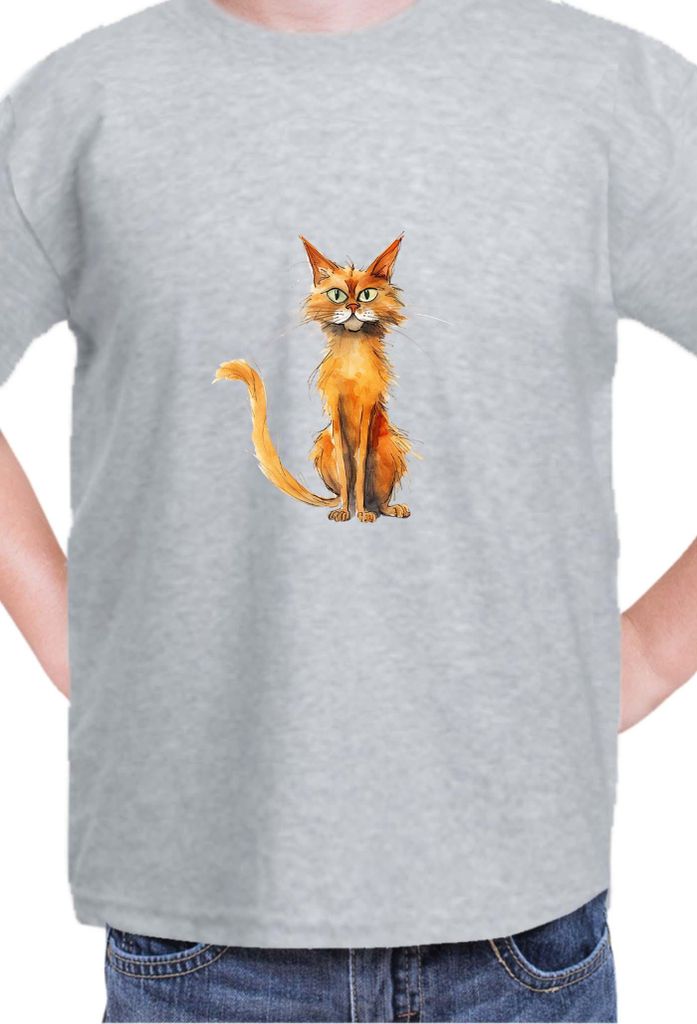 Kinder T-Shirt Funny Cats Breeds Somali Cat, 7-8 Jahr - 128 / Grau
