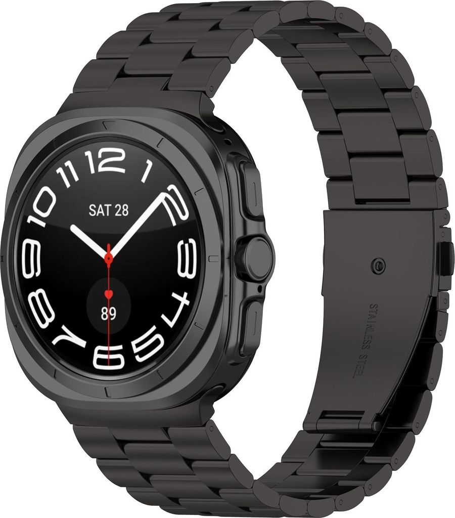 Strap-it Smartwatch-Armband aus Stahl mit Faltschließe - Metallarmband passend für die Samsung Galaxy Watch Ultra / Ultra 2025 47 mm (schwarz)