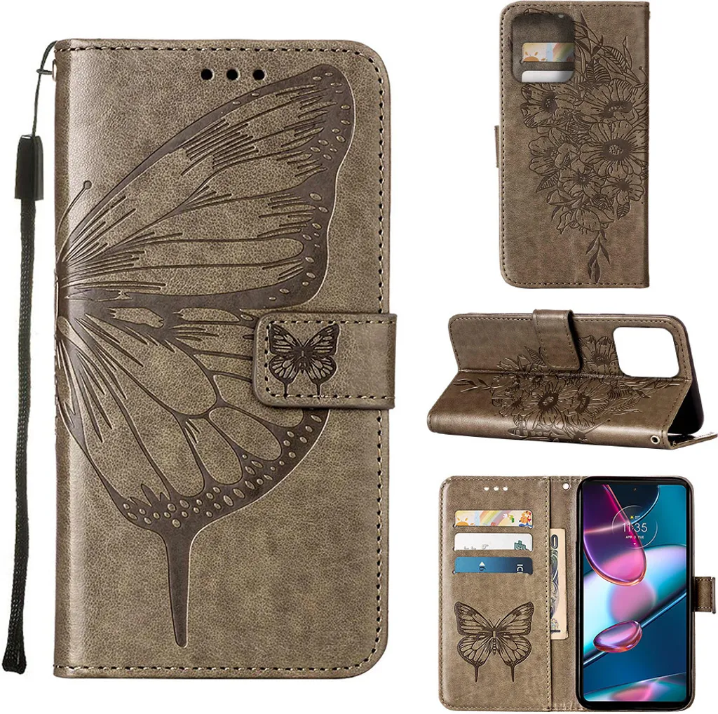 Acquista Custodia Motorola Edge+ 2023 | Grigio Butterfly Portafoglio