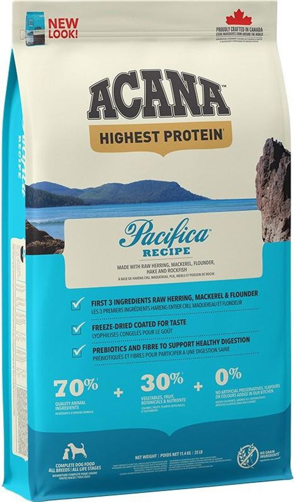 A bag of dog food with a scenic image on the front.