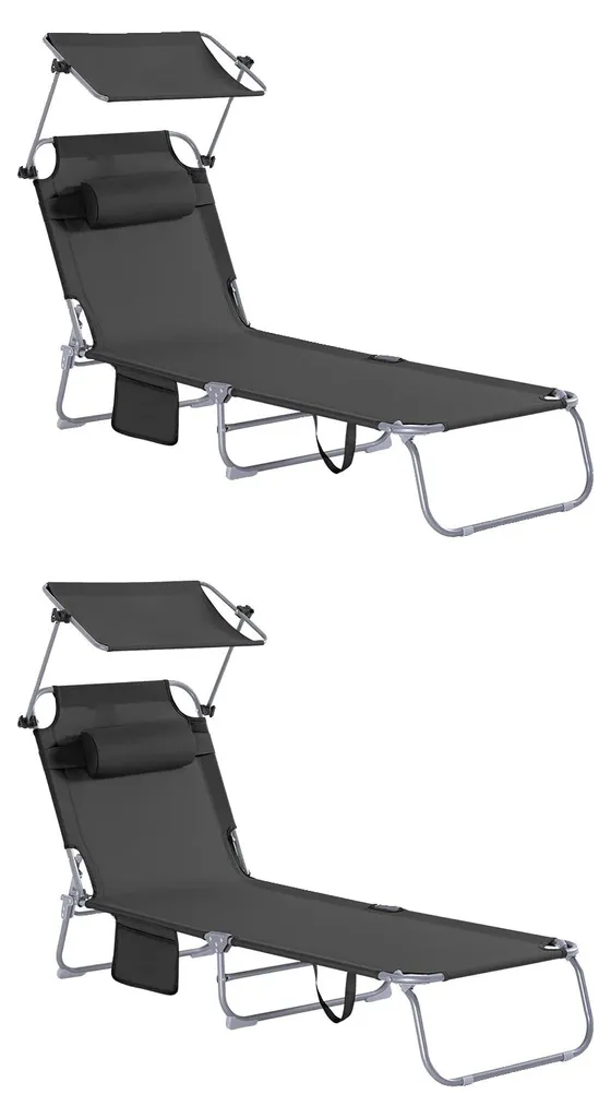 Bain de soleil pliable et dossier inclinable, lit de jardin léger Noir