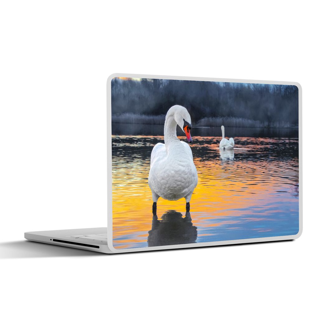 MuchoWow Laptop Aufkleber Sticker Cover Schwan - Vogel - Sonnenuntergang - Wasser 36.5x27.5 cm - Laptop-Sticker