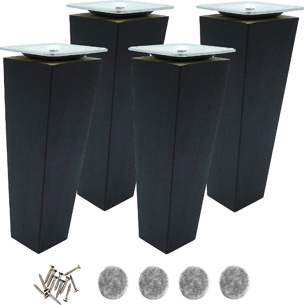 Beine aus Buchenholz, 15 cm – Trapezform, schwarz lackiert, mit Montageset
