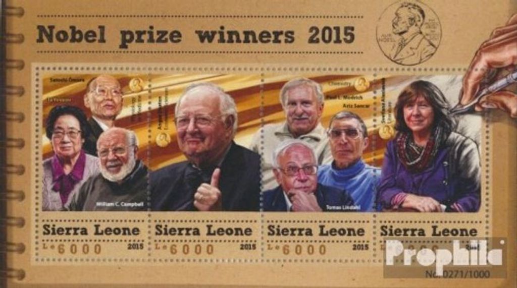 Briefmarken Sierra Leone 2015 Mi 6707-6710 Kleinbogen (kompl. Ausg.) postfrisch Nobelpreis