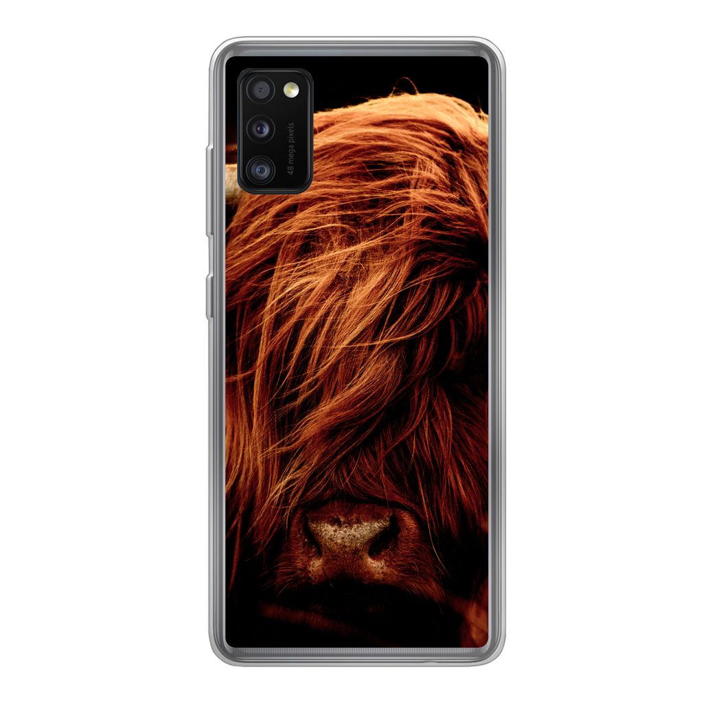 MuchoWow Handyhülle Schutzhülle Hülle für Samsung Galaxy A41 Schottischer Highlander - Kuh - Hörner - Porträt - Tiere Silikon Softcase Hand...