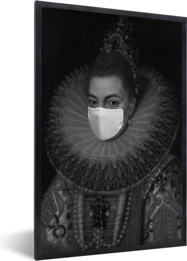 MuchoWow Gerahmtes Poster Isabella Clara Eugenia mit einem Mundschutz - Gemälde von Frans Pourbus dem Jüngeren - schwarz-weiß 40x60 cm - Poste...