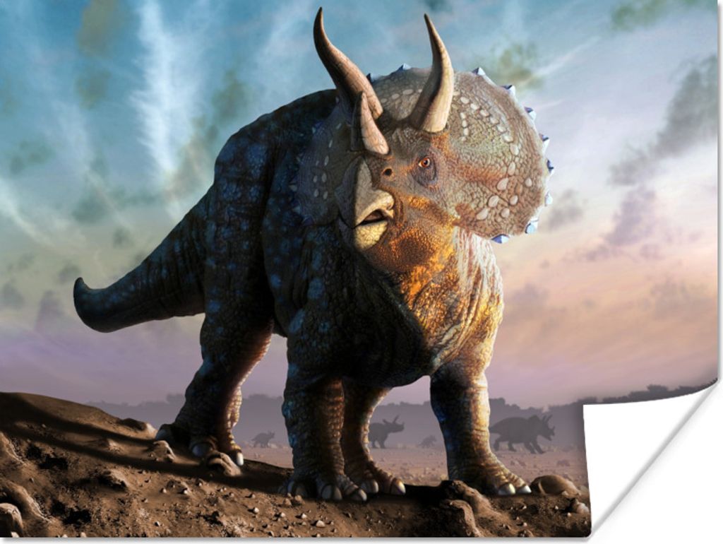 MuchoWow Poster Dino - Geschichte - Triceratops - Kinder - Kinder - Kleiner Junge 80x60 cm - Kunst für zu Hause