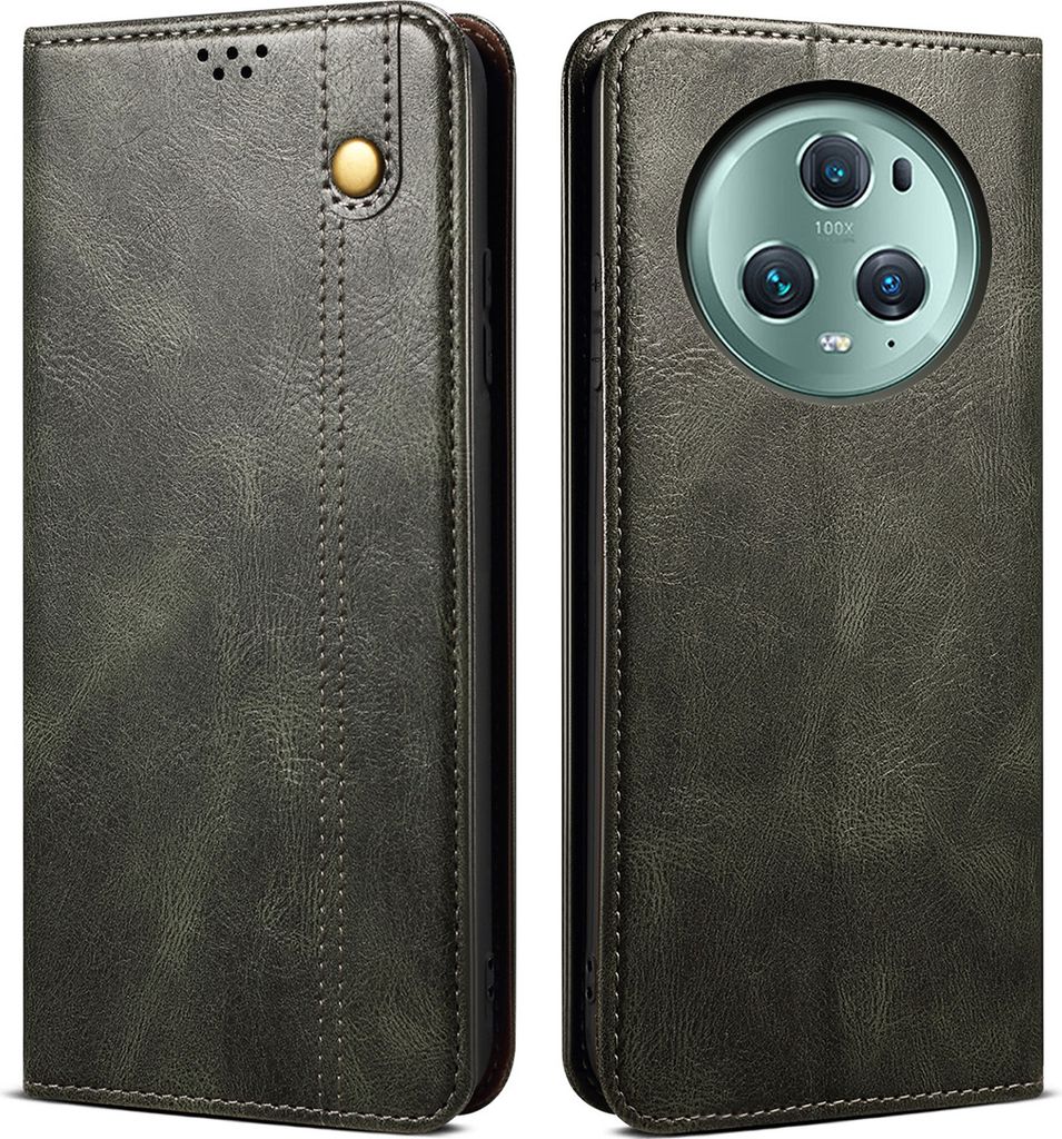Honor Magic 5 Hülle, Leder Flip Brieftasche Schutzhülle mit Standfunktion für Honor Magic 5 Grün