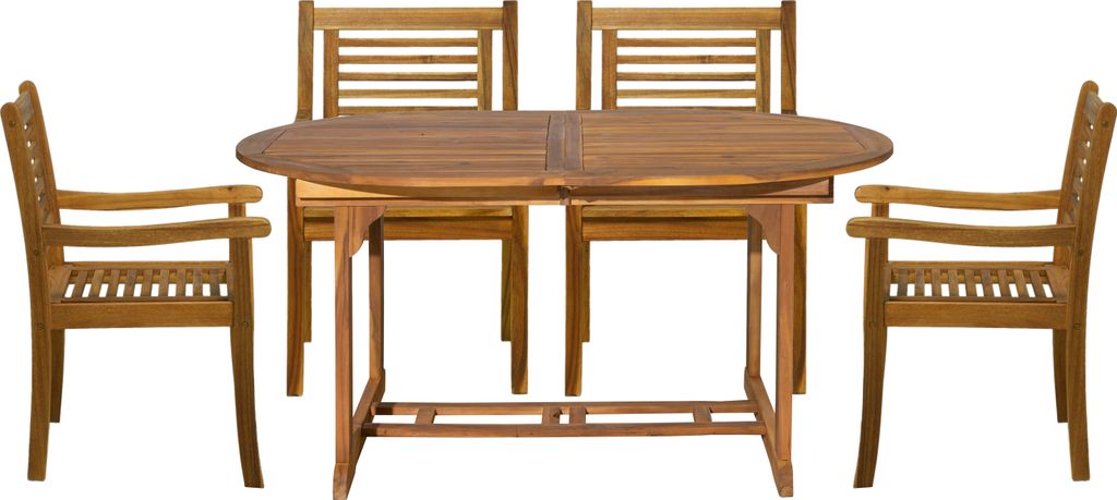 Möbilia 5-tlg. Garten-Sitzgruppe | 1 Tisch, 4 Armlehnstühle | Akazie-Holz natur | 31020017 | Serie GARTEN