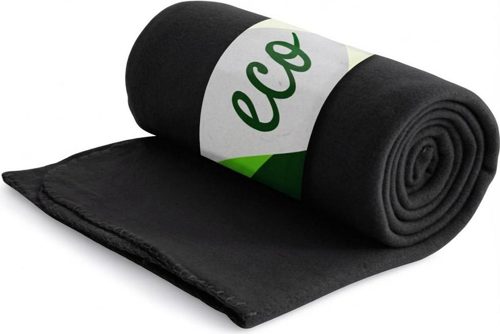 Eco Fleecedecke schwarz aus 100% recyceltem Material + OEKO-TEX 130x160 ca. 400 g schwer mit Anti-Pilling und Kettelrand