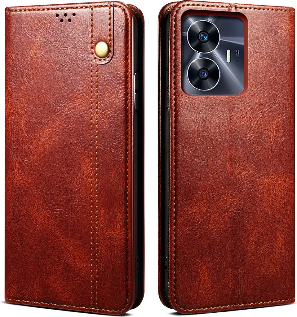 Realme C55 Hülle, Leder Flip Brieftasche Schutzhülle mit Standfunktion für Realme C55 Rot