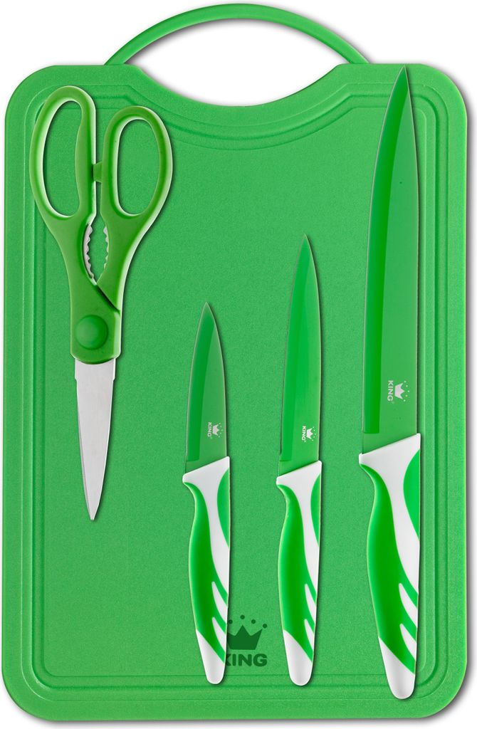 5tlg. Messerset KING® GRÜN 3 Messer, 1 Schneidebrett, 1 Produktbild 