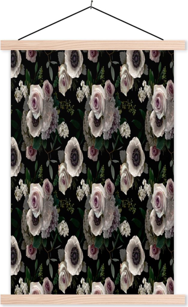MuchoWow Textilposter Blumen - Rosa - Rosen - Anemone 40x60 cm mit holzfarbenen Rahmen - Poster