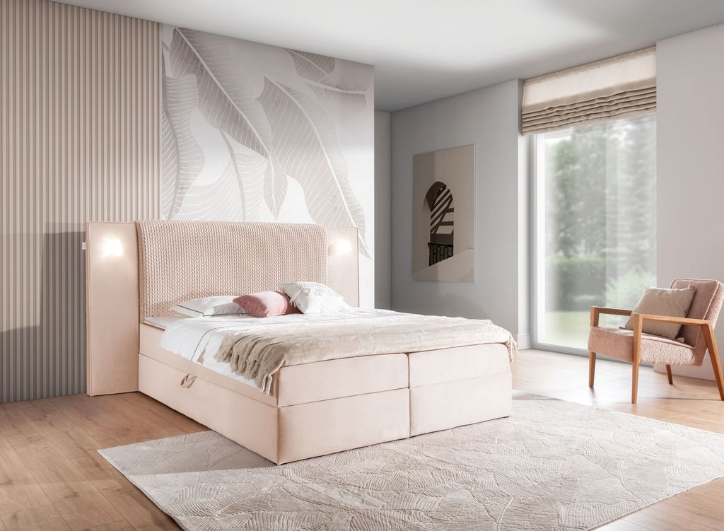 Einzelbett 120x200 SIANA mit LED-Beleuchtung – Aprikose + GRATIS Matratzenauflage