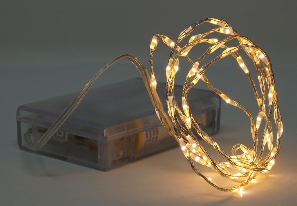 Deko Beleuchtung Draht Lichterkette 100 cm Timer 66 Micro LED warmweiß Batterie