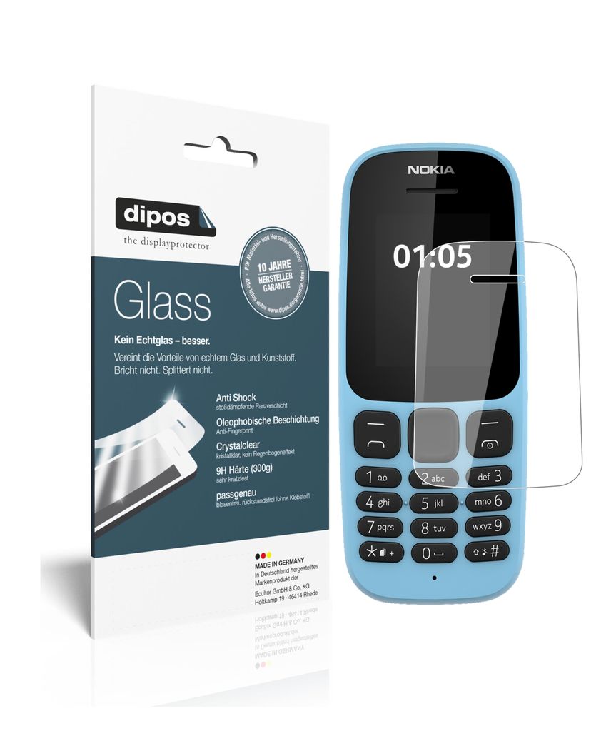 2x Schutzfolie für Nokia 105 (2019) - Anti-Shock 9H Folie dipos Glass Kunststoffglas