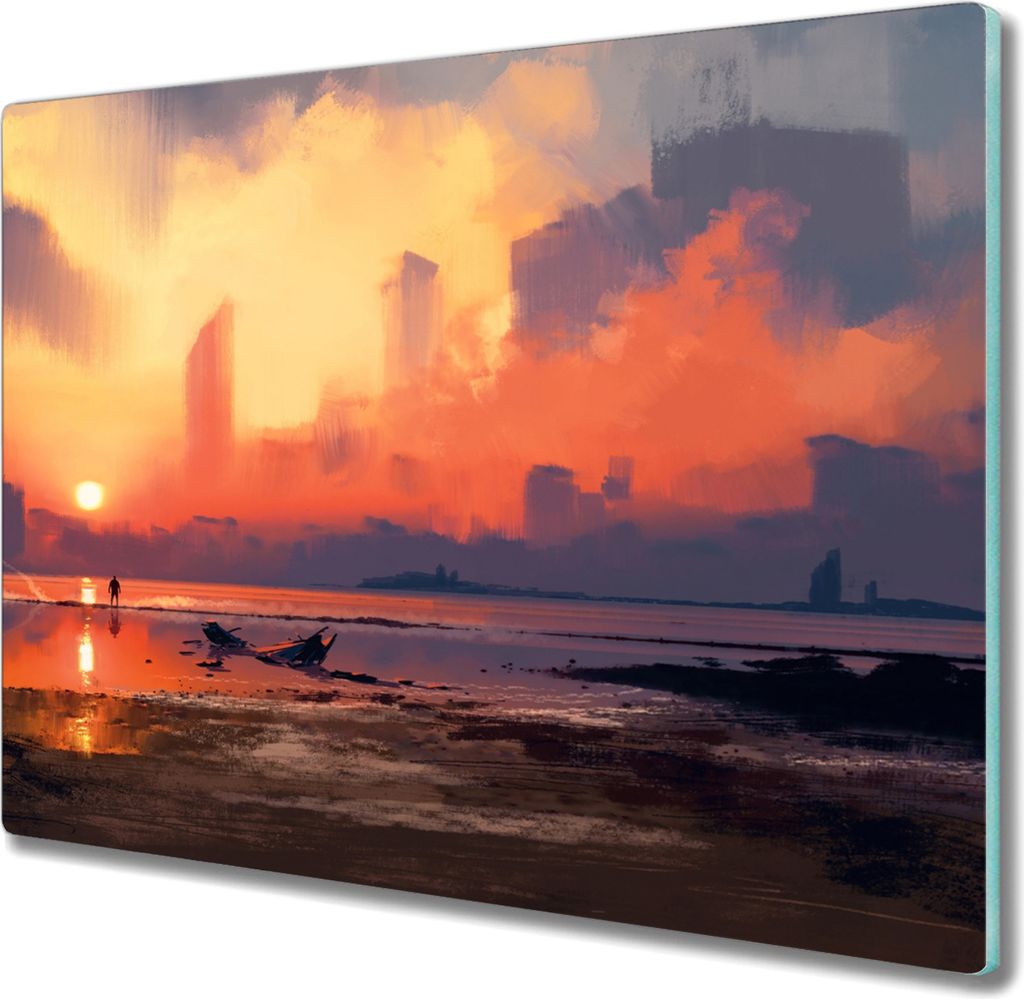 Coloray Hackbrett Küchenbrett Kochplattenabdeckung Schneidebrett Herdabdeckplatte 60x52 cm - Nebel Sonnenuntergang