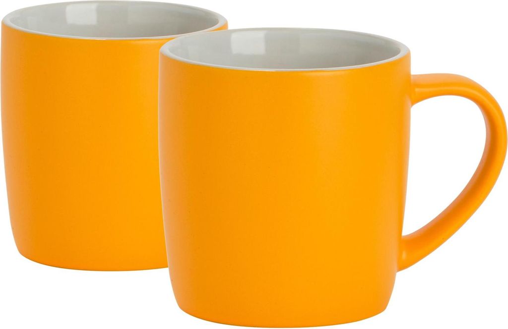 Argon Ta Kaffeetassen in matten Farben – 350 ml – Gelb – 2er-Pack – Robuste Teetasse aus Steingut, spülmaschinen- und mikrowellengeeignet