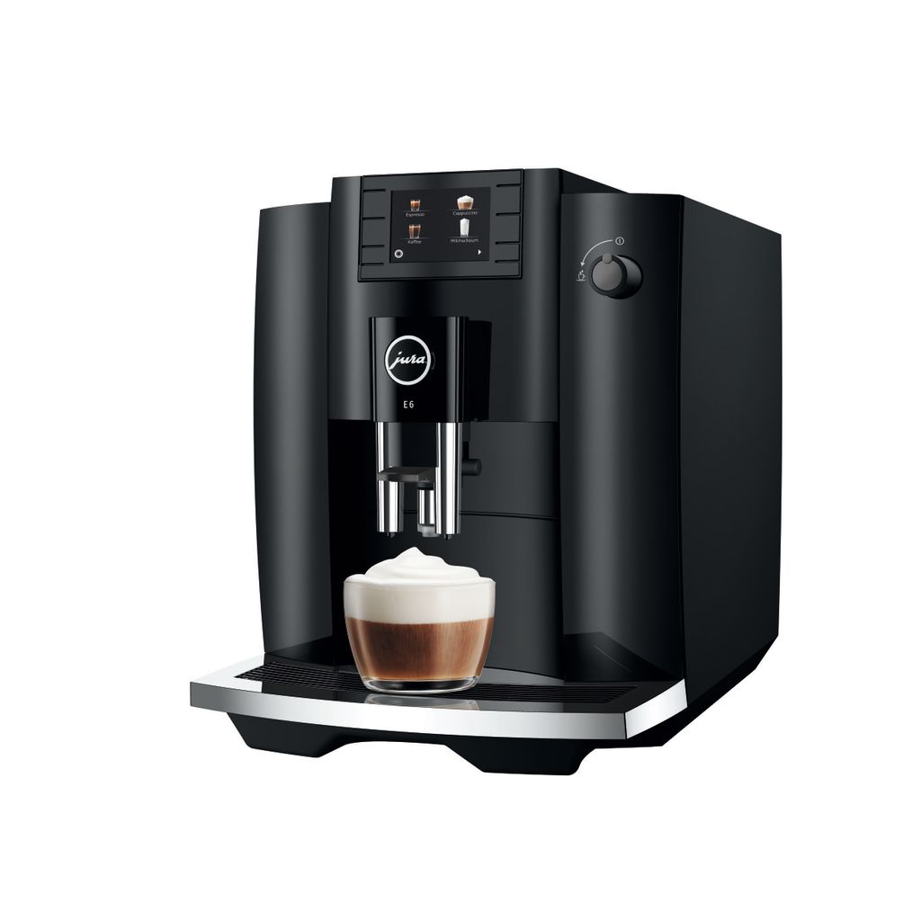 JURA E6 Full Black (EC) Kaffeevollautomat (Professional Aroma Grinder, Farbdisplay, 280 g Bohnenbehälter, 1,9 l Wassertank, Milchsystem, J.O.E. App)