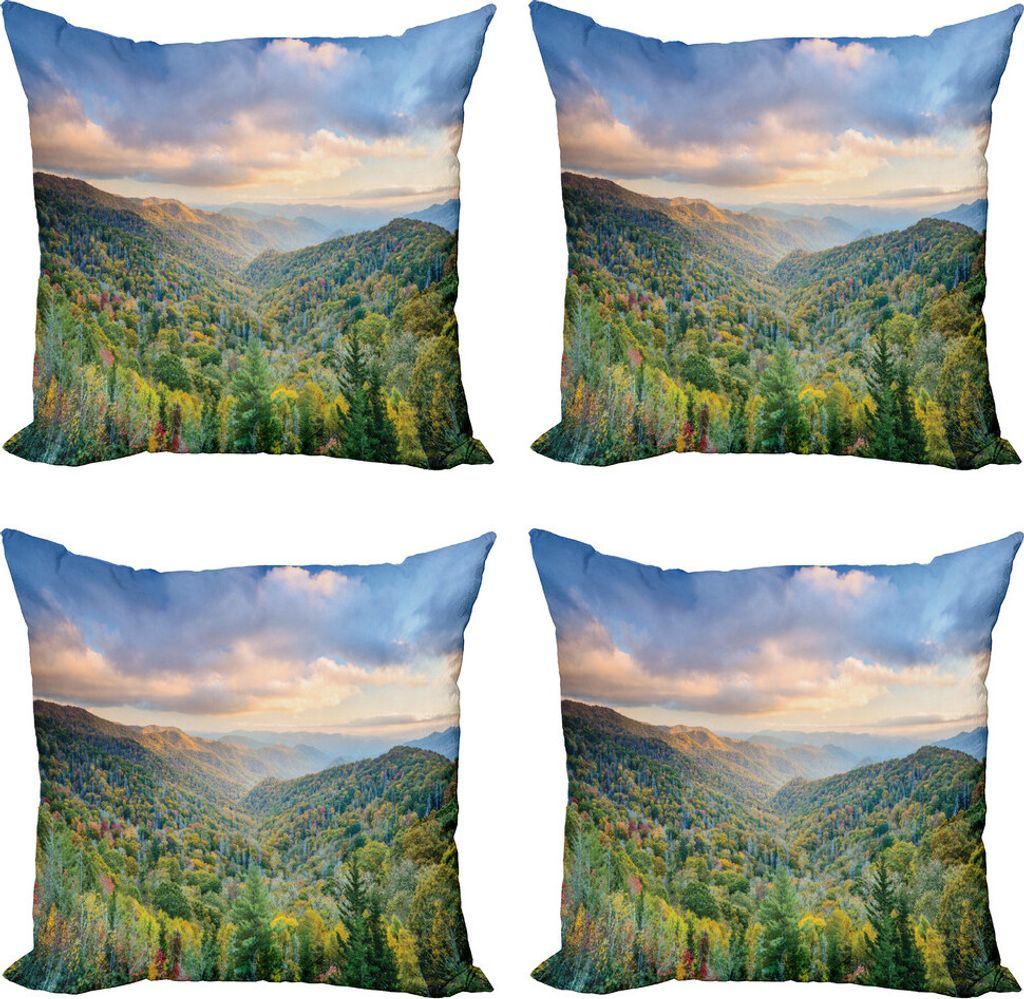 ABAKUHAUS Appalachian Kissenbezug Set (4 Stück), Herbst im Freien Szene, Moderner Doppelseitiger Digitaldruck, 45 cm x 45 cm, Mehrfarbig