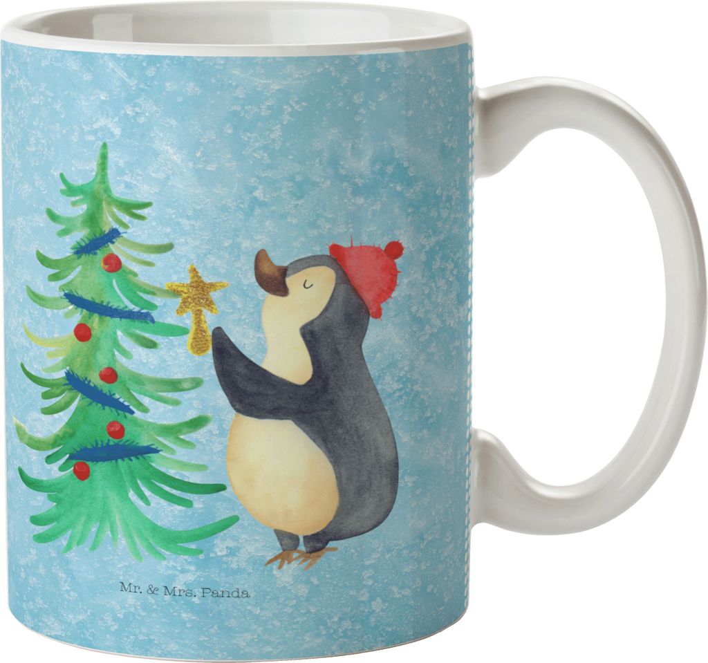 Mr. & Mrs. Panda Plastikbecher Pinguin Weihnachtsbaum - Eisblau - Geschenk, Pott, Kunststoffbecher, Winter, Haferl, Kinderbecher, Kindertasse, Weih...