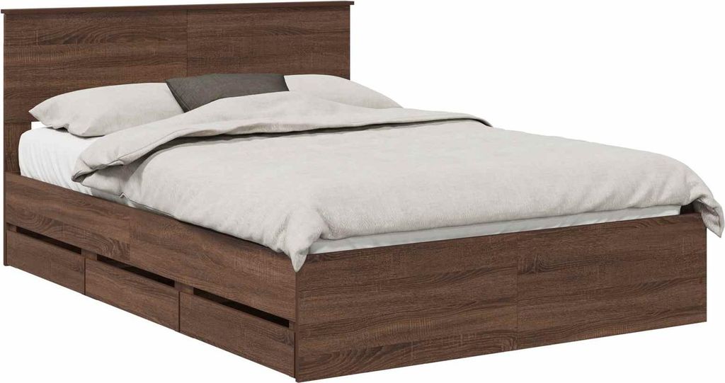 vidaXL Bettrahmen Braun Eichen-Optik 140 x 190 cm Ingenieurs Holz