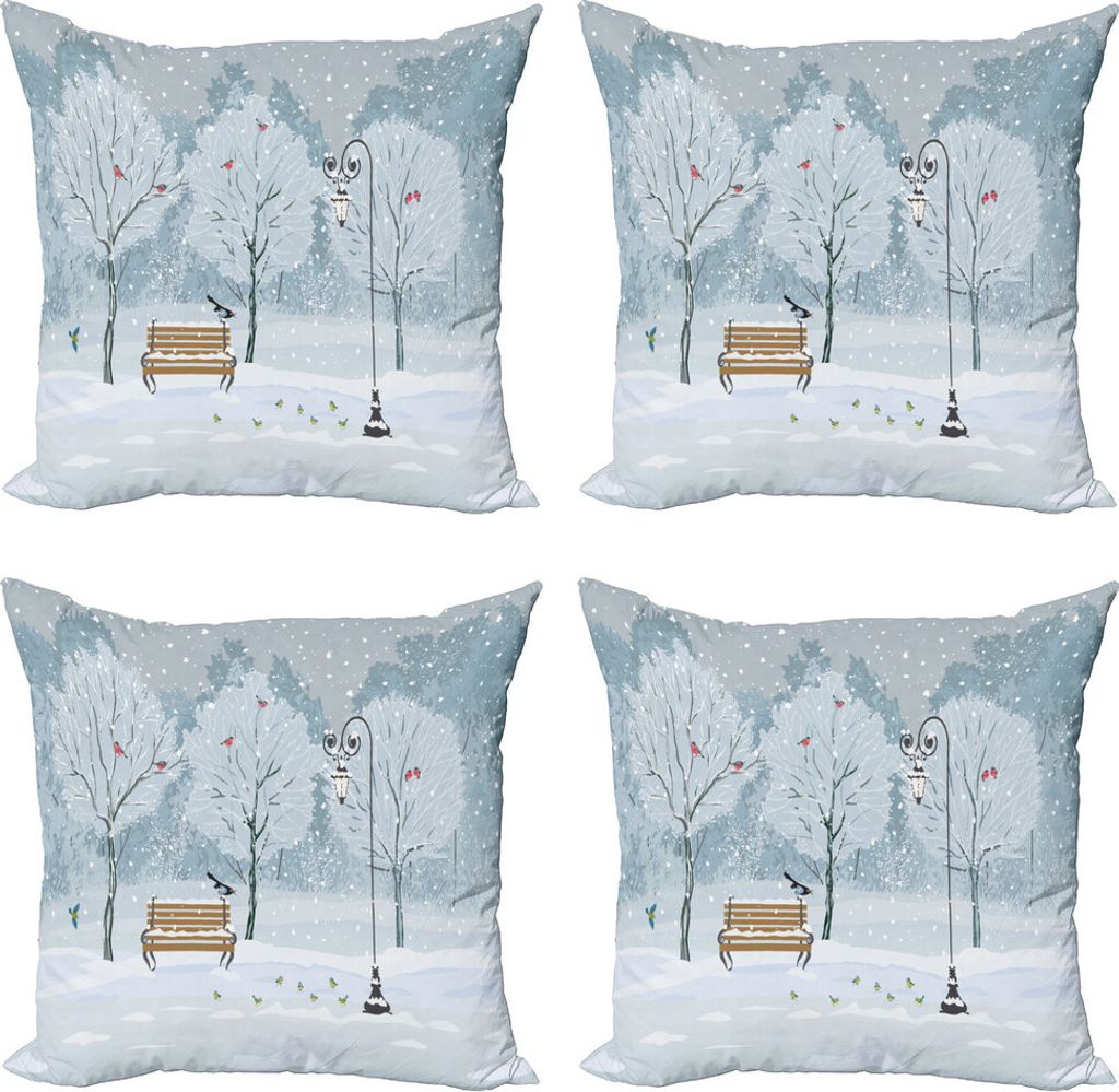ABAKUHAUS Weihnachten Kissenbezug Set (4 Stück), Schnee in Park Weihnachtsbaum, Moderner Doppelseitiger Digitaldruck, 40 cm x 40 cm, Blau Weiss