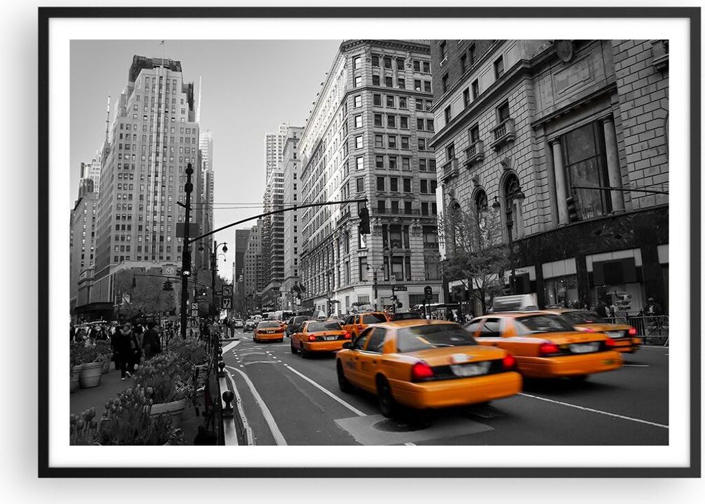 Gerahmtes Poster - Schwarzer Rahmen - Amerika New York City Straße - 100x70 cm - Wand Bild - Wanddeko - Wandbilder - Wandposter - Bilderrahmen - B...
