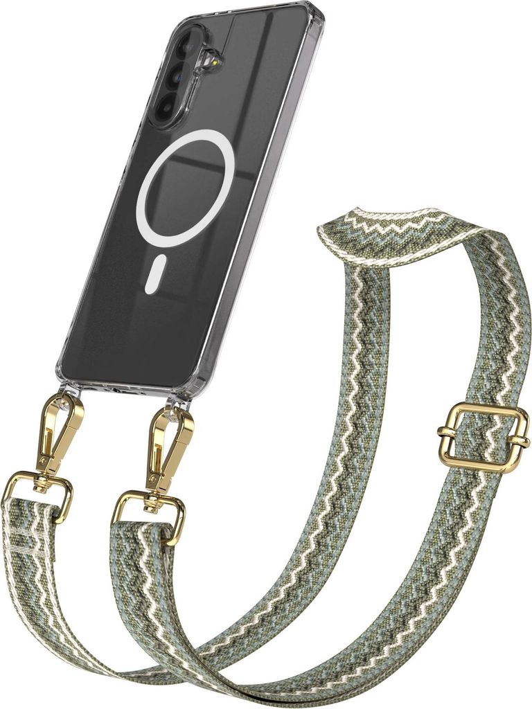 EAZY CASE - Handykette mit MagSafe Hülle für Samsung Galaxy A56, Handyband Wave Style, Karabiner Gold, Umhängeband in Grün