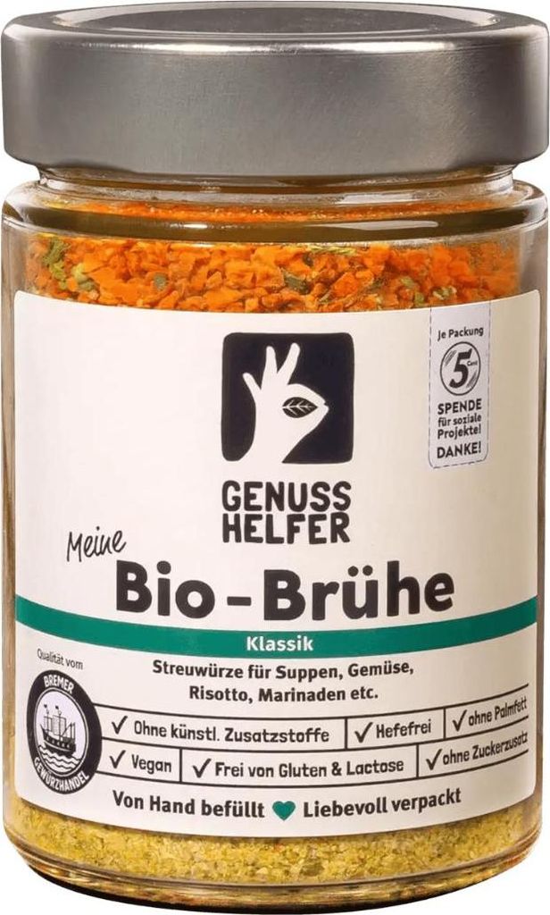 -Brühe, Gemüsebrühe ohne Hefe und Glutamate, Suppenpulver, zum Kochen von Suppen und Saucen, 250g
