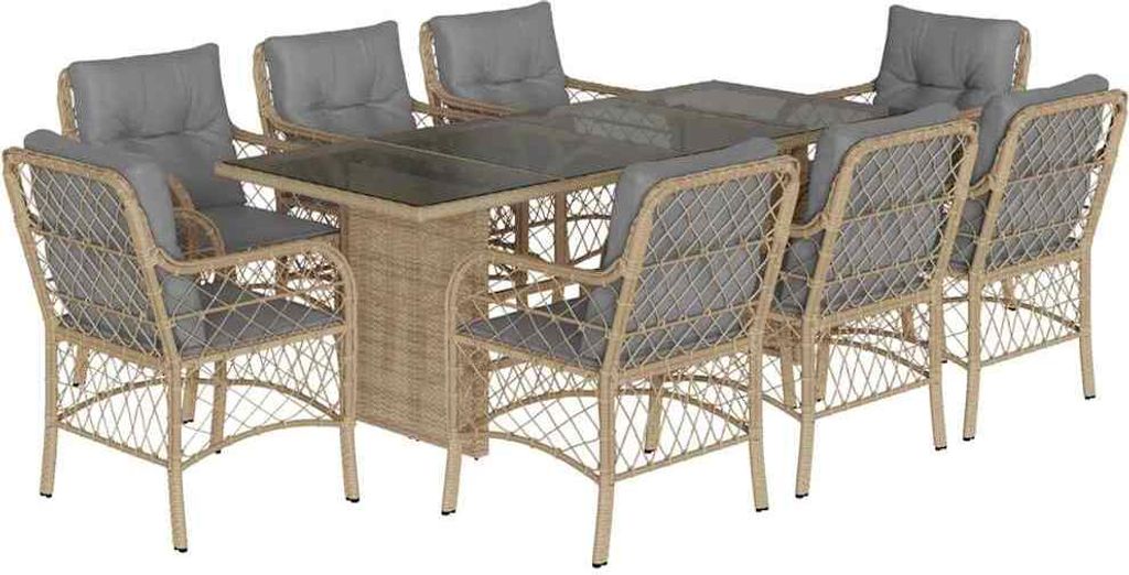 vidaXL 9-tlg. Garten-Essgruppe mit Kissen Beigemischung Poly Rattan