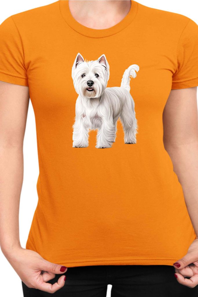 Damen T-Shirt Dogs Breeds West Highland White Terrier Dog Breed 005, Lady L / Orange
