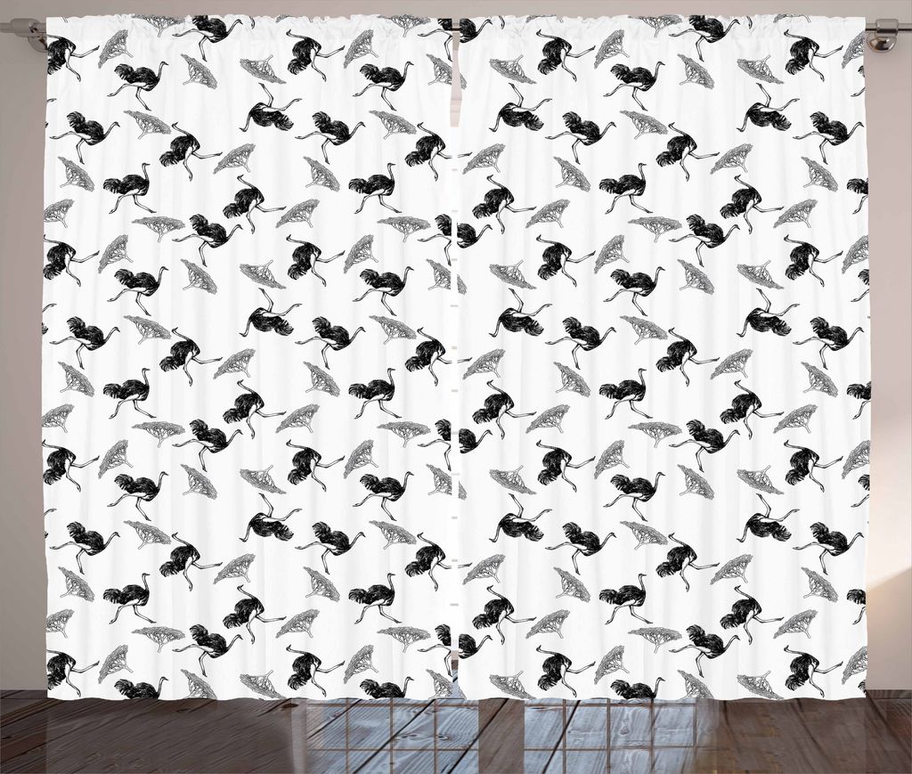 ABAKUHAUS Strauß Rustikaler Vorhang, Handgezeichnete Wüste Tier, Wohnzimmer Universalband Gardinen mit Schlaufen und Haken, 280 x 175 cm, Schwarz...