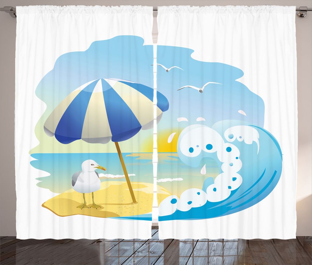 ABAKUHAUS Karikatur Rustikaler Vorhang, Seagull am Strand Kinder, Wohnzimmer Universalband Gardinen mit Schlaufen und Haken, 280 x 225 cm, Mehrfarbig
