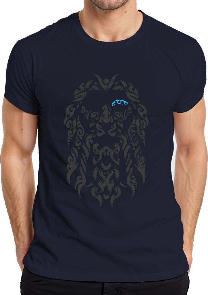 Odin Auge Blau Wikinger Valhalla Nordisch Flechtmuster Krieger Herren T-Shirt, Navy, S