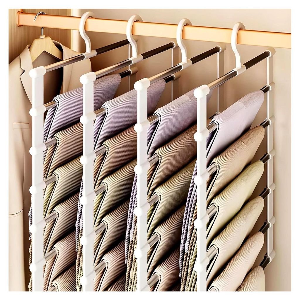 Hosenbügel Platzsparend, 4 Stück Mehrstöckiger Kleiderbügel Hosen Bügel Faltbare Kleiderbügel für Kleiderschrank Kleidung, Handtücher, Sc...