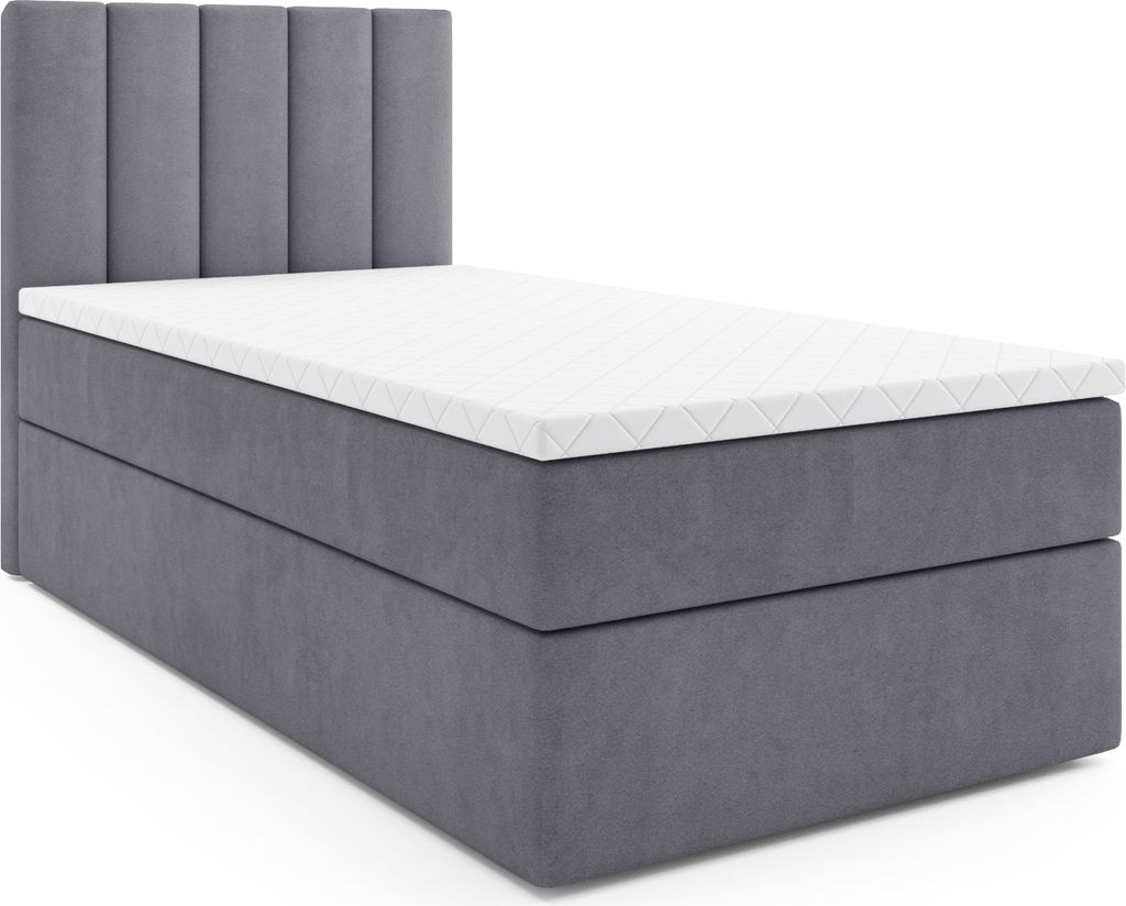 MR GROUP Boxspringbett LATINA MINI 90x200 links Kinderbett Jugendbett Einzelbetten Bett Stauraum Polsterbett Matratze Topper H3 Schlafzimmer hellgrau