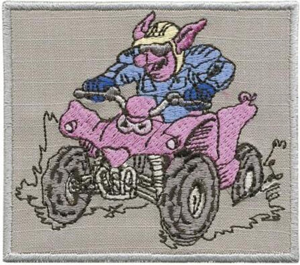 Aufnäher - Quadfahrer Ferkel - 88637 - Gr. ca. 8 x 11 cm - Patches Stick Applikation