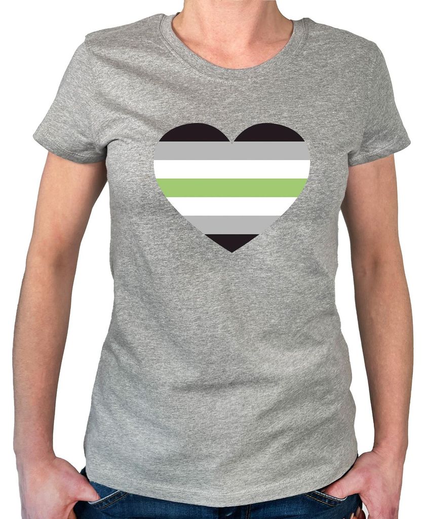 Huuraa Damen T-Shirt Agender Pride Flagge LGBTQ Herz S Sport Grey Bio Baumwolle Fairtrade Damenshirt Geschenkidee