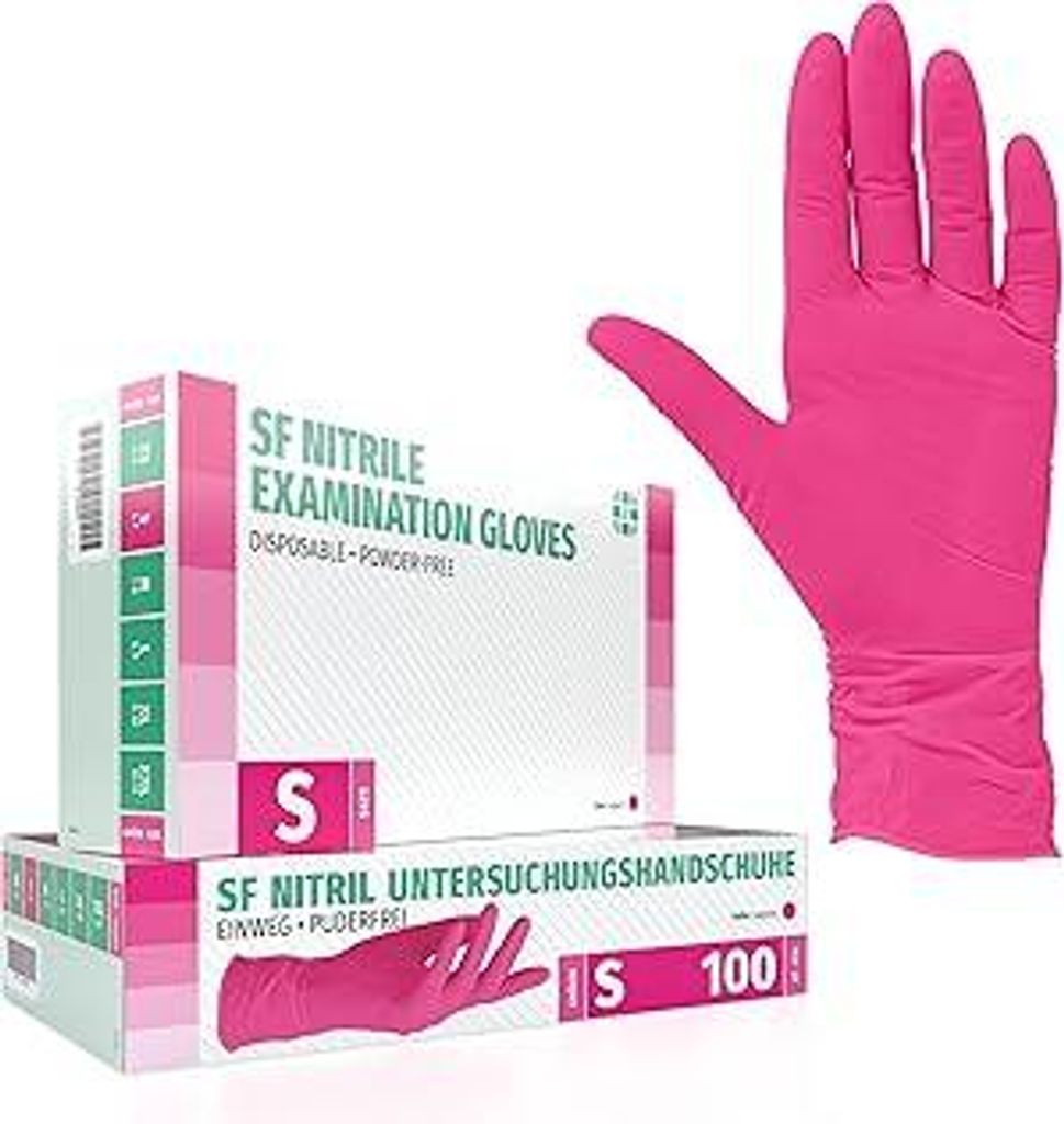 SF Nitrilhandschuhe S Magenta – 100 Stück Einweghandschuhe, Einmalhandschuhe, Medizinische handschuhe, Puderfrei, Latexfrei, für Kochen, Putzen...