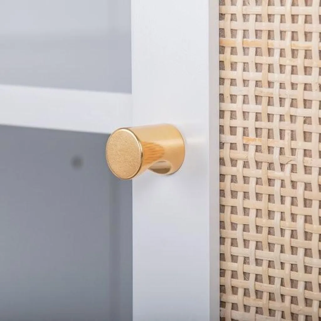 Armoire de Rangement pour Entrée avec Portes en Rotin et Socle Métallique