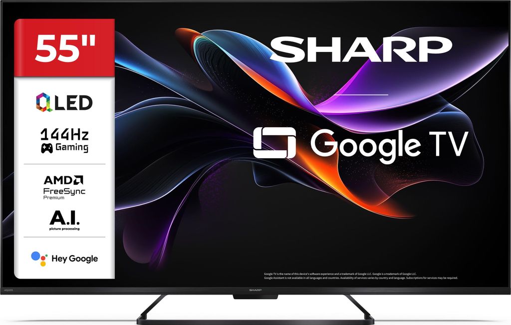 Sharp 55HR7265E 55 Zoll QLED Fernseher 144Hz Gaming TV 4K UHD Google TV Dolby Vision IQ HDMI 2.1 DTS:X eARC