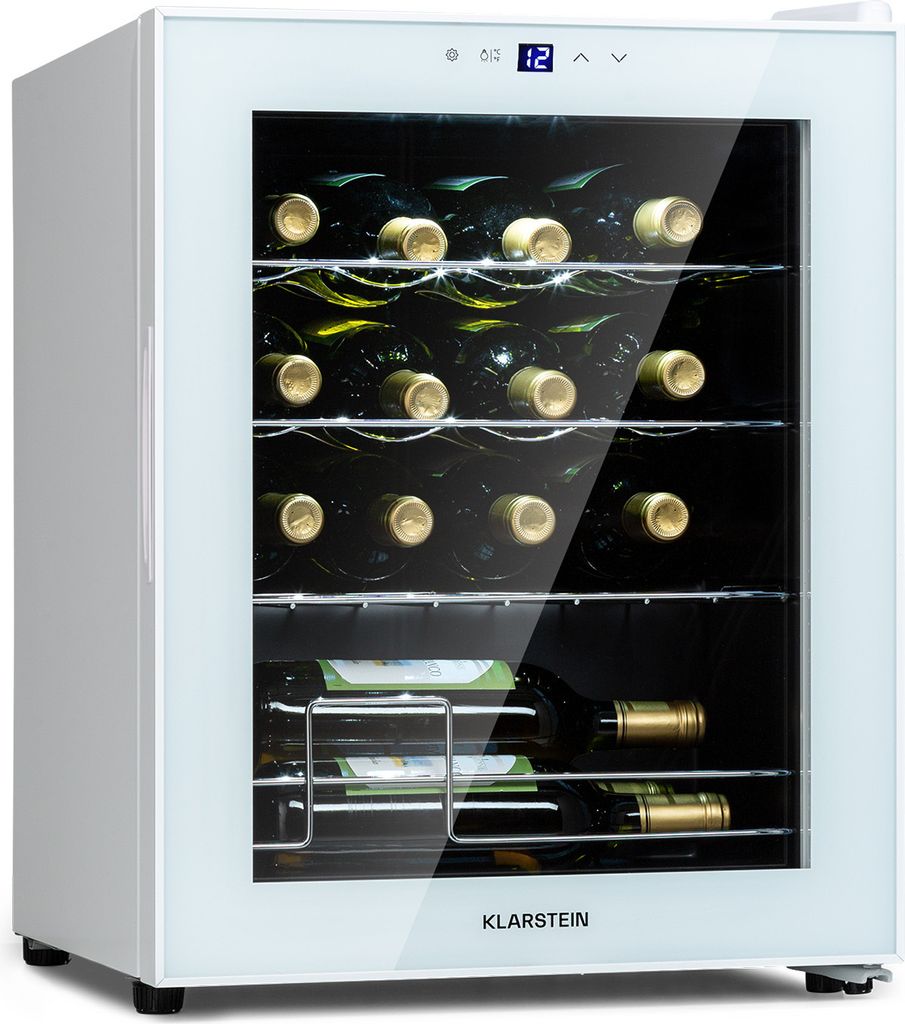 Klarstein Shiraz Weinkühlschrank Freistehend, Kleiner Getränkekühlschrank für Wein, Prosecco & Bier, 1 Zone Weinkühlschrank mit Glastür & Tou...