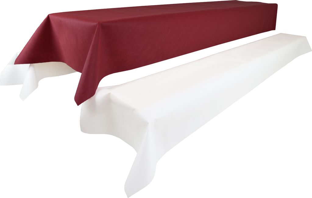Sensalux abwaschbare Tischdecke, 1,18m x 2,5m, Bordeaux, inkl. 2 weiße Bankauflagen
