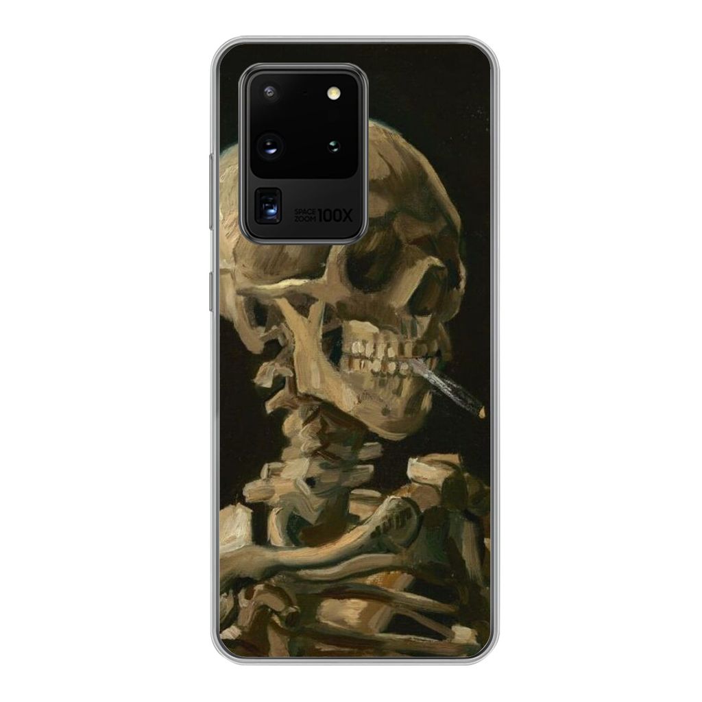 MuchoWow Handyhülle Schutzhülle Hülle für Samsung Galaxy S20 Ultra Skelettkopf mit brennender Zigarette - Vincent van Gogh Silikon Softcase H...
