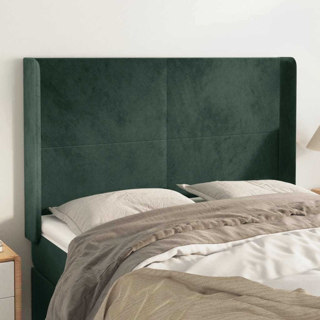 Cloris Designermöbel Kopfteil mit Ohren Dunkelgrün 147x16x118/128 cm Samt 2024 Neu